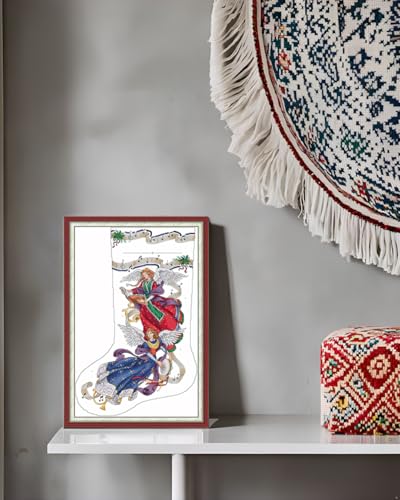 Image of CaptainCrafts Cross Stitch Kits, Stamped Cross Stitch Christmas Stockings Printed 14CT Fabrics Embroidery Kits for Adults Beginners (Stamped 14CT, Angelic Harmony Stocking)