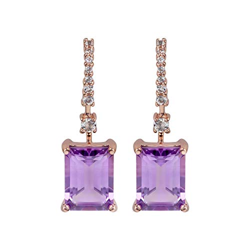 10k Rose Gold Emerald-Cut Amethyst and White Topaz Dangle Earrings