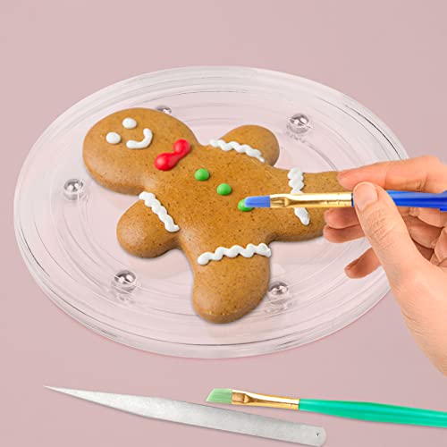 Hacaroa 30 Pieces Cookie Decorating Kit Suppiles, 6 Inch / 8 Inch Acrylic Cookie Turntable with 12 Cookie Scribe Needles, 12 Cookie Decoration Brushes, 4 Tweezers for Cookie, Cake Decoration - Thumbnail 5