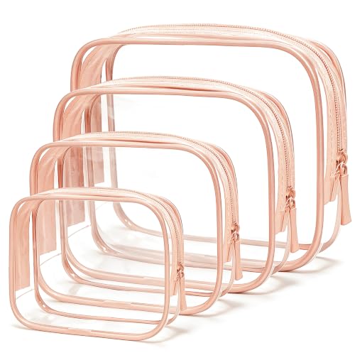 Image of LETGO Clear Toiletry Bag, 4 Packs TSA Approved Water resistant Quart Size Travel Organizer, Airport Airline Travel Essential Carry On Makeup Cosmetic Bags for Women (Light Pink, Pack of 4)