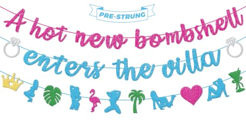 Love Villa Island Party Decorations Pre-Strung A Hot New Bombshell Enters The Villa Banner Tropical Bach Island Bachelorette Party Supplies for Bridal Shower Engagement Decor