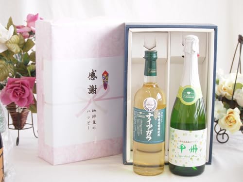 実りの秋の贈り物 感謝の贈り物ボックス 長野県産葡萄ナイアガラ種使用ワインと国産ワイン2本セット(勝沼仕込みの甲州白スパークリングワインやや辛口(山梨県)720mlシャンモリナイアガラやや甘口白ワイン(山梨県)720ml
