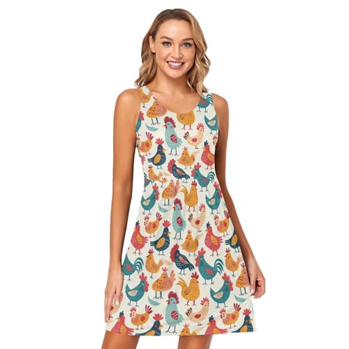 Image of ALAZA Women's Summer Dress Sun Dress Sleeveless with Pockets