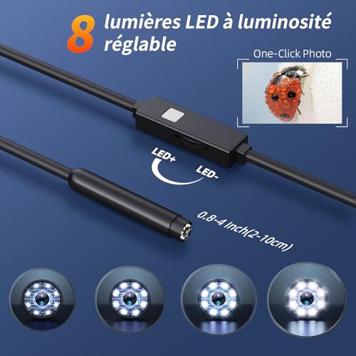 Endoskopkamera mit Licht 10m, AOPICK 1920 HD Endoskop-Kamera Handy mit 8 LED Licht, Kein WLAN Erforderlich Inspektionskamera Wasserdichtes Ip67 Kanal-Kamera für Android & iOS, Tablet (32.8 ft/10m)