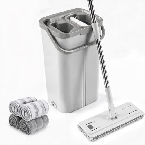Midyb Wischmopp Set mit Eimer,2 in 1 Wischer Set für Hartholz Fliesen, 3.7L