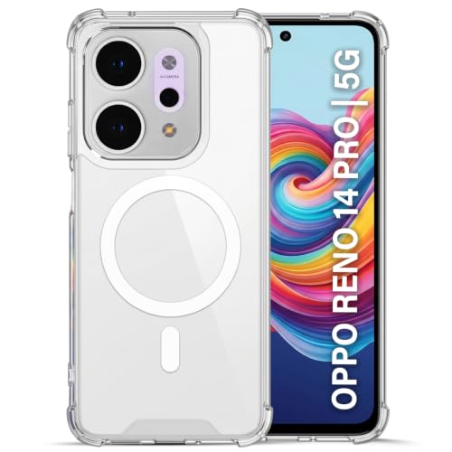 Image of TRUEUPGRADE Back Cover for Oppo Reno 14 Pro 5G | Mag-Safe Printed Transparent Case | Hard PC Back + Soft TPU Bumper | Magnetic Print Shockproof Protective Cover | Crystal Clear