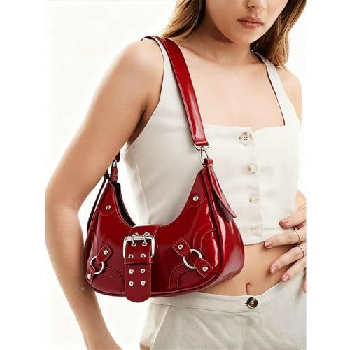 Image of Women's Y2K Purse Shoulder Bag Top Handle Handbag Small Punk Hobo Clutch Purses Bags Trendy Trendy Leather Buckle Punk Purses
