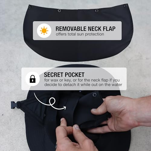 Ho Stevie! Surf Bucket Hat with Chin Straps for Surfing, SUP, and Watersports, Black, M