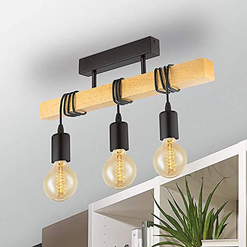 Luz colgante de techo de madera con casquillo E27 regulable para salon 5