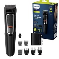 Philips Multigroom Series 3000 8-in-1 Face And Hair Cordless Trimmer With 8 Tools, Rinseable Attachments And Up to 60min RunTime, Black, MG3730/15
