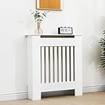 Vivo Technologies Radiator Cover White Modern Horizontal Slats, Small Radiator Cover Grill Shelf Cabinet MDF Wood Decorative Heater Cover,White, W 78 x H 82 x D 19 cm