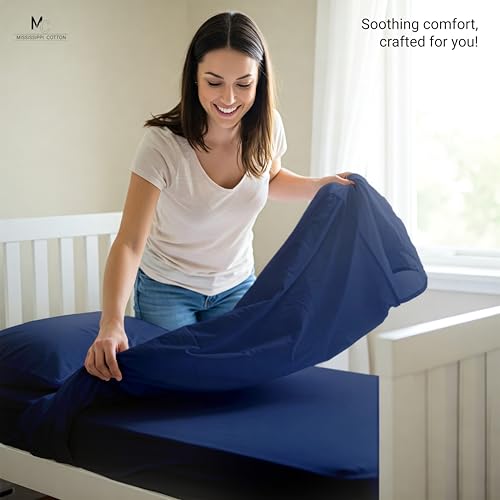 Image of 3-Piece Toddler Sheet Set Cotton Bedding - Soft & Breathable - Includes Fitted Sheet, Flat Sheet & Pillowcase - Fits Standard Crib & Toddler Mattresses - Navy Blue