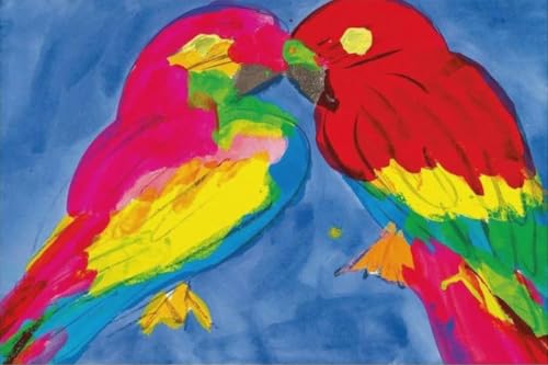 Affiche Oiseaux Walasse Ting Deux Perroquets peinture vibrante deco emotion