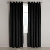 Aspire Homeware Black Eyelet Curtains 66x72 (2 Panels) with Tie Backs - Fully Lined Velvet Curtains for Bedroom, Window Curtain for Living Room (168cm x 183cm)