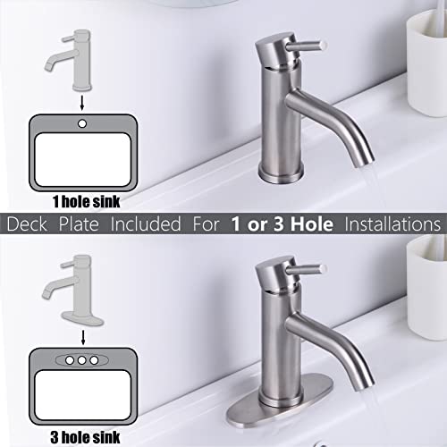 Woen-Flow Brushed Nickel Bathroom Faucet Sink Faucets Vanity Vessel Faucet & Deck Plate 1 Or 3 Hole Washroom Taps Lavatory Faucet Stainless Steel Cupc Certified Single Hole Handle #TOP1