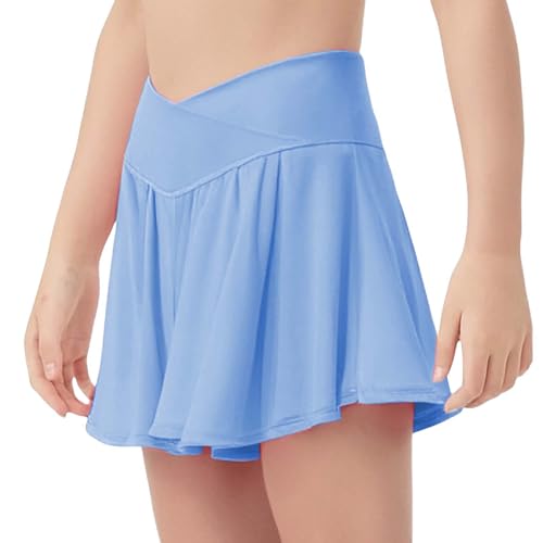 Girls Sport Workout Skirts Mid Waist Outdoor Athletic Solid Short Skirt Teen Kids Stretchy Soft Dress Bottoms2