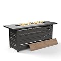 SUNSHINE VALLEY Propane Gas Fire Pit Table 57" 0utdoor Firepit Table Rectangular Wood-Like Tabletop with Glass Rock, Black Outdoor Fire Pit for Patio Outdoor Outside Garden Backyard Deck