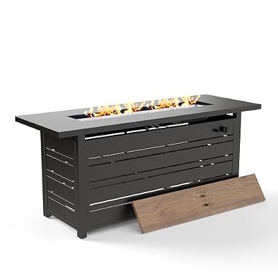 SUNSHINE VALLEY Propane Gas Fire Pit Table 57" 0utdoor Firepit Table Rectangular Wood-Like Tabletop with Glass Rock, Black Outdoor Fire Pit for Patio Outdoor Outside Garden Backyard Deck