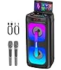 Machine de karaoké pour Adultes avec 2 Microphones,Enceinte Bluetooth Karaoke Professionnel avec Les lumières LED,idéale pour Les fêtes de Famille et Les Cadeaux. Support USB/TF/AUX/MIC/TWS
