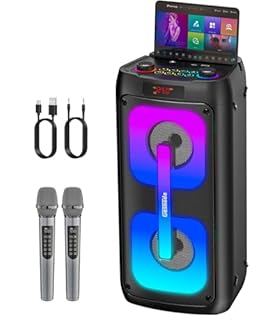 Machine de karaoké pour Adultes avec 2 Microphones,Enceinte Bluetooth Karaoke Professionnel avec Les lumières LED,idéale pour Les fêtes de Famille et Les Cadeaux. Support USB/TF/AUX/MIC/TWS
