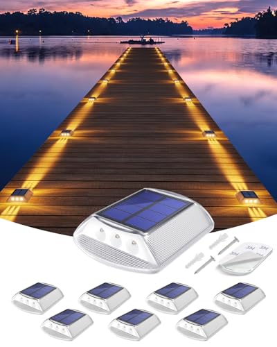 DetarZinLED Solar Deck Lights Outdoor IP68 Waterproof 8 Pack Amber Warm