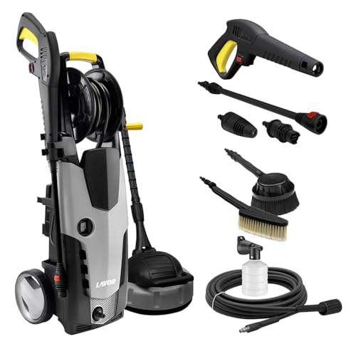 Lavor Hidrolimpiadora de agua fría STM 160 GL con Enrollador de Manguera, dos cepillos y accesorio para limpiar suelos, Presión max 160 bar, Caudal max 510 l/h, Motor 2500 Watt