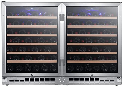 EdgeStar CWR532SZDUAL 48 Inch Wide 106 Bottle Built-In Side-by-Side Wine Cooler with LED Lighting - Stainless Steel