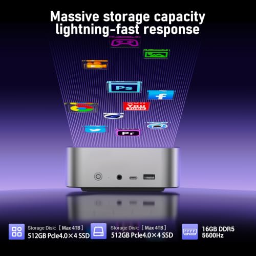 Image of Beelink SER8 Mini PC, AMD Ryzen 7 8745HS (8C /16T up to 4.9GHz), 16GB DDR5 512GB SSD, AMD Radeon 780M Graphics /Triple 4K Display (HDMI 2.1+DP+USB4) /2.5G LAN /WiFi 6 /BT5.2 Performance Desktop Computer
