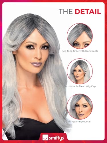 Smiffys Ghostly Glamour Wig, Grey, Ladies Glamour Wigs Fancy Dress, Halloween Dress Up Wigs - Image 4