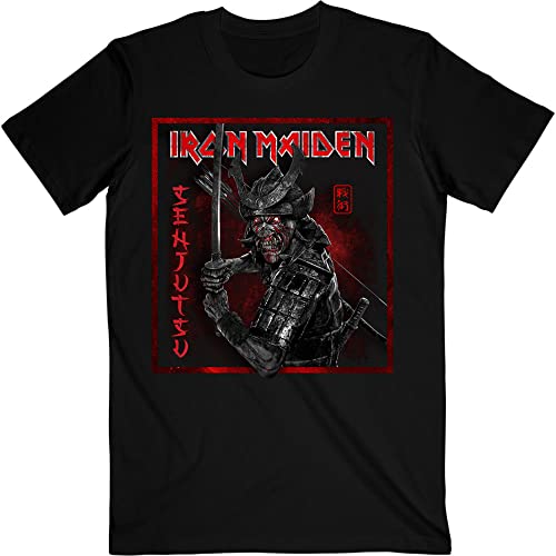 Image of Iron Maiden T Shirt Senjutsu Cover Distressed Red Official Mens Black S