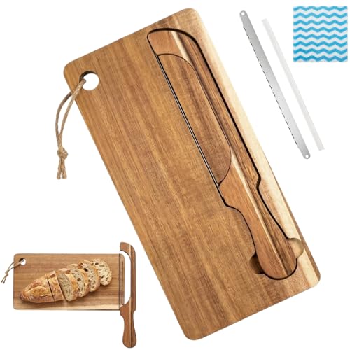 Bread Bow Knife and Board Set - Double-Sided Sourdough Bread Slicer with Spare Stainless Steel Blade & Integrated Storage, Space-Saving Bread Knife for Homemade Bread, Bagels, Ideal Gift for Homebaker