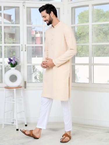 Image of See Designs Men's Full Sleeve Mandarin Collar Geometric Sequins Embroidered Thread Work Straight Long Kurta - Festive Collection