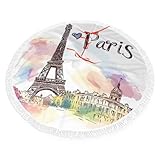Bunte Paris-Weihnachtsbaumdecke, 122 cm, Eiffelturm, Weihnachtsbaummatte, Bodenabdeckung mit Quasten, Heimbüro, Urlaub, Party-Dekoration