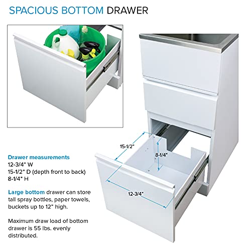 Transolid Tc2D-1522-W All-In-One 15.5 In. X 22.4 In. X 34.9 In. Metal Drop-In Laundry/Utility Sink And Cabinet In Gloss White #TOP6