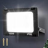 Viugreum 100W Led Strahler Außen 8000LM Flutlicht Aussen IP65 Aussenstrahler 6500K Fluter Kaltweiss Scheinwerfer Flutlichtstrahler mit 50cm Cable fur Hinterhof Auffahrt Garage Flur