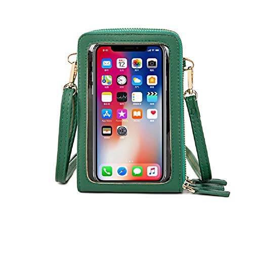 HUKTOR Handy Umhängetasche Damen Touchscreen Tasche Handy Wasserdicht Handtasche Schultertasche Leder Frauen Brieftasche Retro Crossbody kleine Handy Tasche für iPhone 11 Pro/11/Xs Max/XR/Xs (Grün) Cover