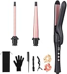 3 en 1 Set en fer de curling avec lisseur de cheveux plat en fer 14 Temps & LCD Affichage pour cheveux longs courts, double tension pour le voyage, pour les vagues naturelles, les courbures spirales