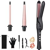 Curling Iron Set, 3 in 1 Curling Wand with Interchangeable Ceramic Barrels 0.35 to 1 Inch, Flat Iron Hair Straightener, 14 Temps Fast Heat, Dual Voltage Travel Hair Curler