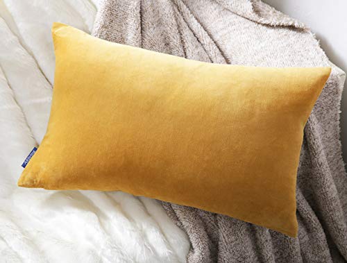 Aitliving Soft Cotton Velvet Decorative Throw Lumbar Pillow Cover 1Pc Yellow Gold Classic Velvet Cozy 12X20 Bolster Cushion Pillowcase Cover For Couch Bedroom Sofa Car W/Natural Cotton Linen Reverse #TOP6