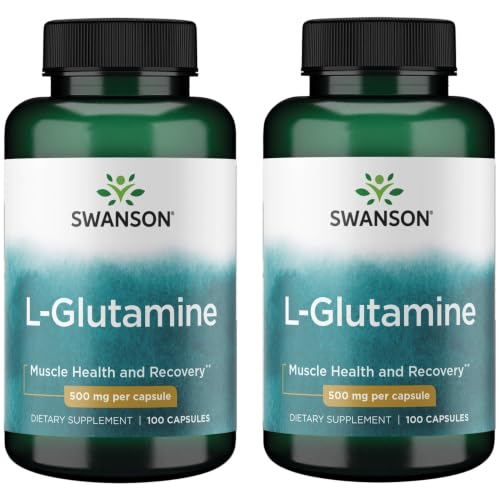 Swanson L-Glutamine 500mg Capsules, 100 Count (Pack of 2) - Supports Muscle Recovery, Digestive Health & Cognitive Function, Non-GMO