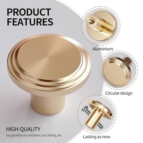 MOXYOY 4 Pcs Round Cabinet Knobs,25mm Round Dresser Drawer Knobs,Gold Brass Drawer Knob,Single Hole Cupboard Door Handles,Door Knob and Handles,for Home Decorating, Cupboard, Wardrobe - Image 3