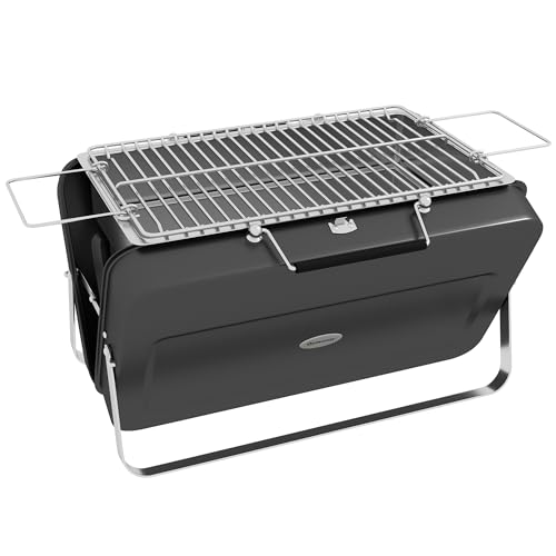 Outsunny Mini barbecue à charbon BBQ portable avec coque de valise barbecue de table pliable pour jardin, camping, pique-nique, dim. 47L x 30l x 28H cm noir