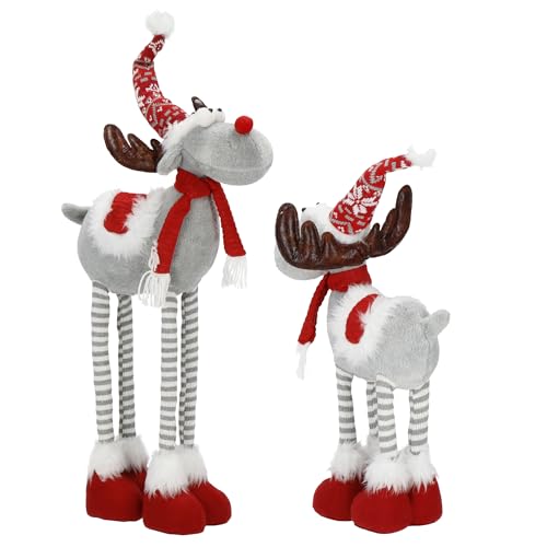 SPRINGOS Figura decorativa en forma de reno con efecto luminoso y patas telescópicas, 64-85 cm