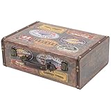 HMF Maleta decorativa vintage de madera con tapa y asa de cuero, caja de...