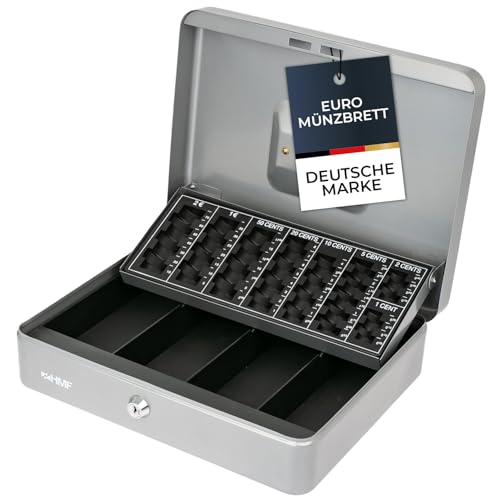 HMF 4215-09 Geldkassette abschließbar mit Münzzählbrett | 30,5 x 24 x 8,5 cm | Silber