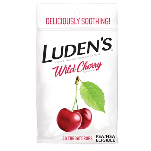 Luden's Sore Throat Relief Lozenges for Minor Everyday Irritation & Dry Mouth, Wild Cherry Flavored Drops, 30 Count