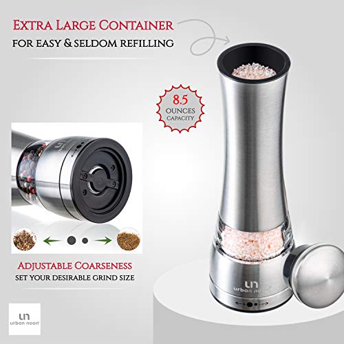 Salt And Pepper Grinder Set - Stainless Steel Pepper Grinder And Salt Grinder With Tray In Luxurious Gift-Box - Manual Mills With Ceramic Grinders And Adjustable Coarseness (Set Of 2 Plus Tray) #TOP3