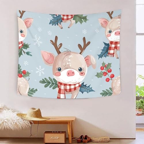 Tapisserie murale de Noël pour cacher un mur vide 180x230 cm motif cerfs
