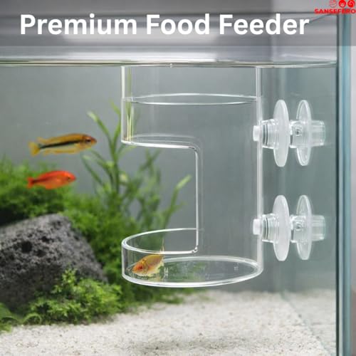 Image of SANSEFERO Small Acrylic Floating Aquarium Fish Feeder with Wall-Mounted Suction Cup for Freshwater & Saltwater Tanks, Durable Clear Design Floating Fish Feeder (Round Feeder)