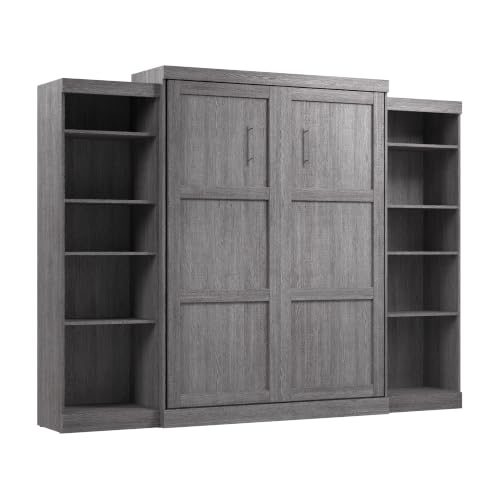 Bestar Queen Murphy Bed and 2 Shelving Units, Bark Grey, Pur, 115W